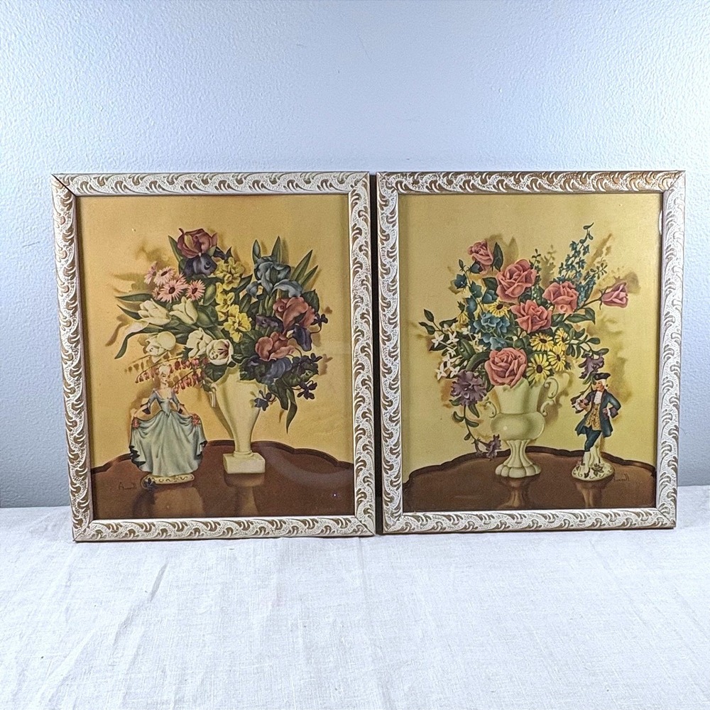 Vintage Averill Floral Lithograph Prints Set of 2